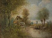 unknow artist Landscape with cows, small farm and windmill oil painting picture wholesale